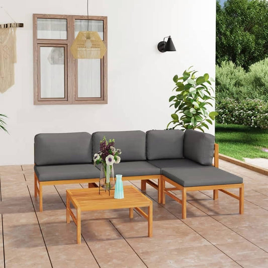 5-tlg. Garten-Lounge-Set mit Grauen Kissen Massivholz Teak 112507