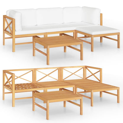 5-tlg. Garten-Lounge-Set mit Creme Kissen Massivholz Teak 112529