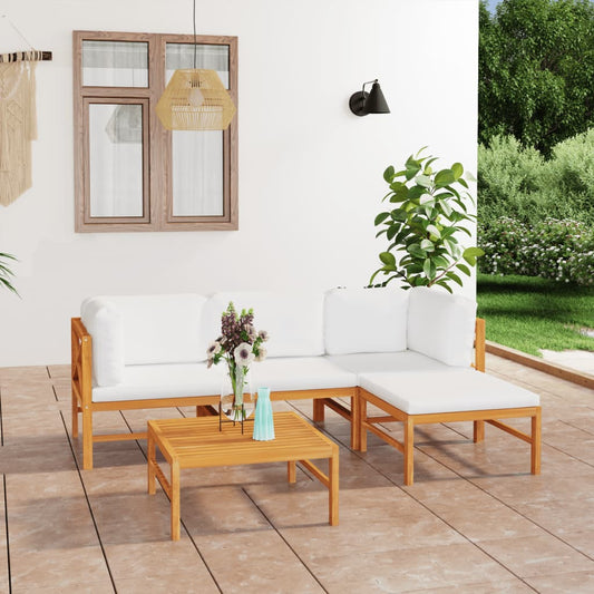 5-tlg. Garten-Lounge-Set mit Creme Kissen Massivholz Teak 112529