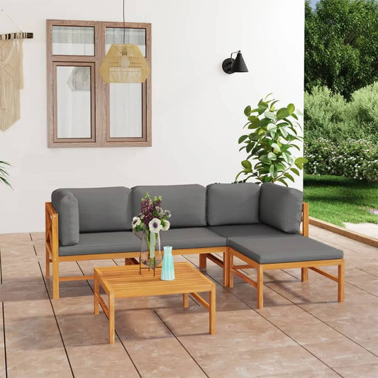 5-tlg. Garten-Lounge-Set mit Grauen Kissen Massivholz Teak 112487