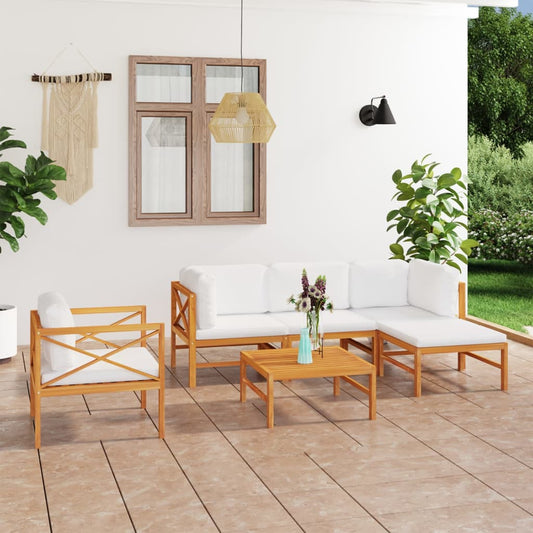 6-tlg. Garten-Lounge-Set mit Creme Kissen Massivholz Teak 98476