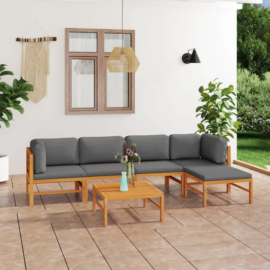 6-tlg. Garten-Lounge-Set mit Grauen Kissen Massivholz Teak 112527