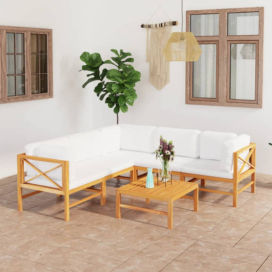 6-tlg. Garten-Lounge-Set mit Creme Kissen Massivholz Teak 112481