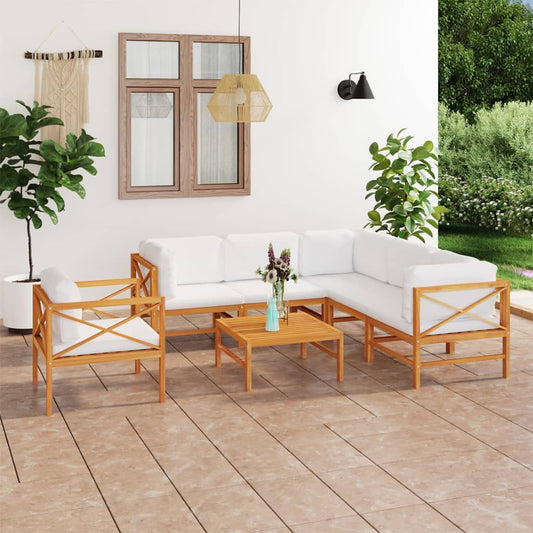 7-tlg. Garten-Lounge-Set mit Creme Kissen Massivholz Teak 98474