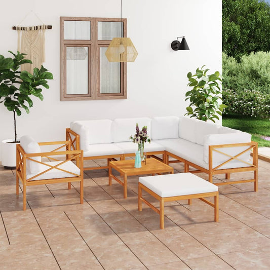 8-tlg. Garten-Lounge-Set mit Creme Kissen Massivholz Teak 98478