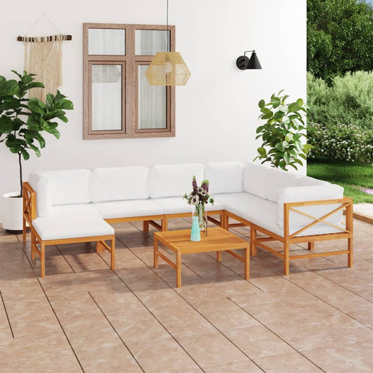 8-tlg. Garten-Lounge-Set mit Creme Kissen Massivholz Teak 112495