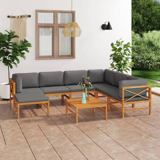 8-tlg. Garten-Lounge-Set mit Grauen Kissen Massivholz Teak 112513