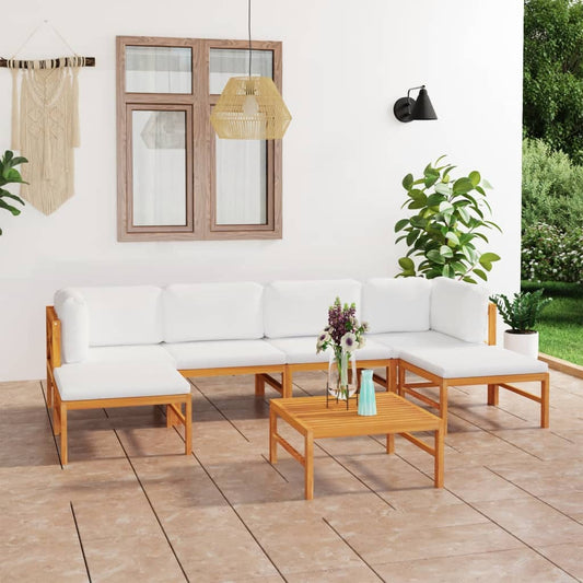 7-tlg. Garten-Lounge-Set mit Creme Kissen Massivholz Teak 112501