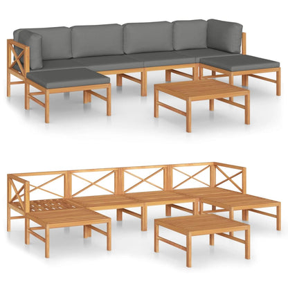 7-tlg. Garten-Lounge-Set mit Grauen Kissen Massivholz Teak 112537