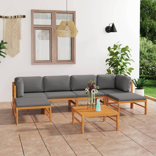 7-tlg. Garten-Lounge-Set mit Grauen Kissen Massivholz Teak 112537