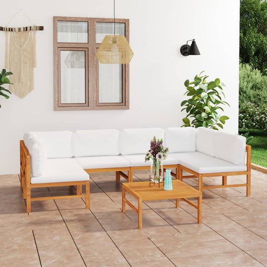 7-tlg. Garten-Lounge-Set mit Creme Kissen Massivholz Teak 112480