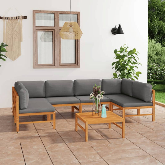 7-tlg. Garten-Lounge-Set mit Grauen Kissen Massivholz Teak 107444