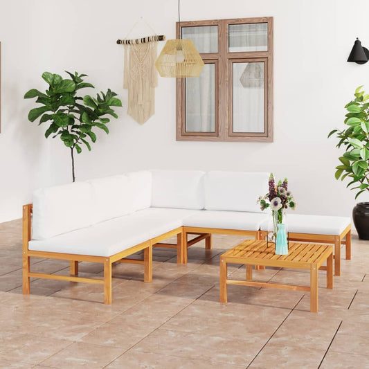 6-tlg. Garten-Lounge-Set mit Creme Kissen Massivholz Teak 114638