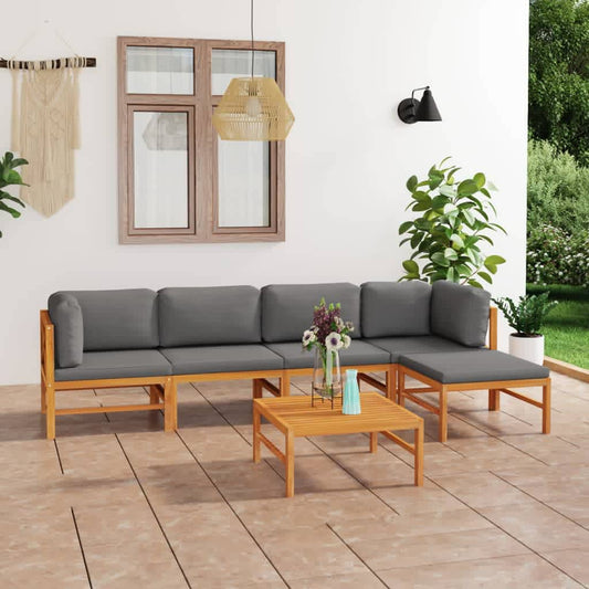 6-tlg. Garten-Lounge-Set mit Grauen Kissen Massivholz Teak 112497