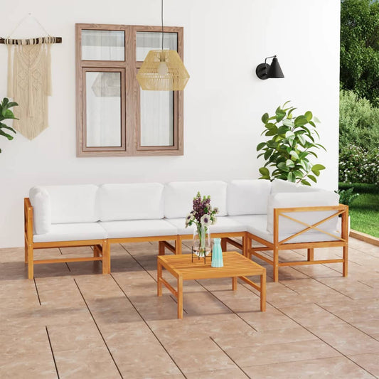 6-tlg. Garten-Lounge-Set mit Creme Kissen Massivholz Teak 112521