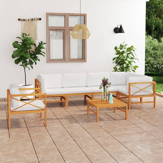 7-tlg. Garten-Lounge-Set mit Creme Kissen Massivholz Teak 98475