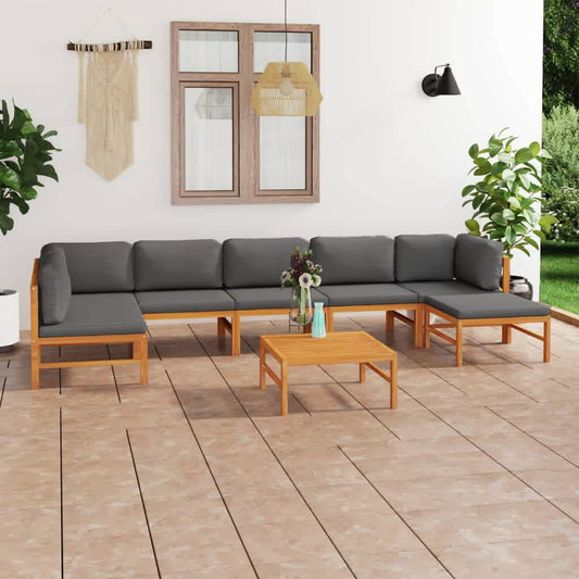 8-tlg. Garten-Lounge-Set mit Grauen Kissen Massivholz Teak 112524