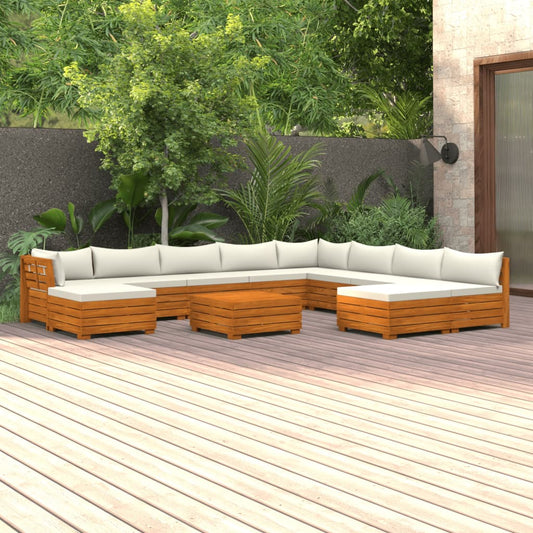 11-tlg. Garten-Lounge-Set mit Kissen Massivholz Akazie 105527