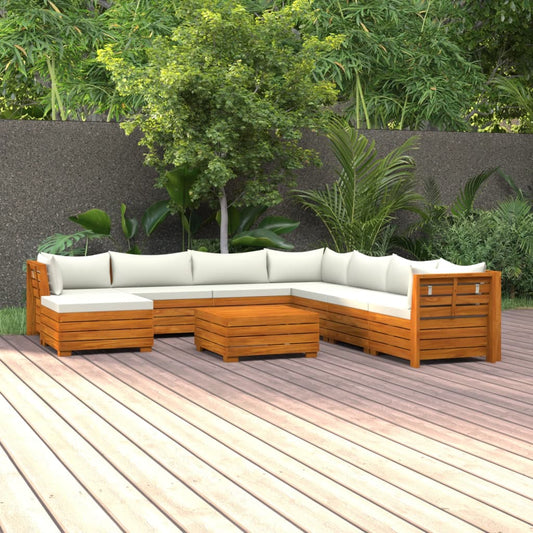 9-tlg. Garten-Lounge-Set mit Kissen Massivholz Akazie 105523