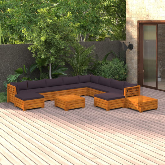 12-tlg. Garten-Lounge-Set mit Kissen Massivholz Akazie 107323