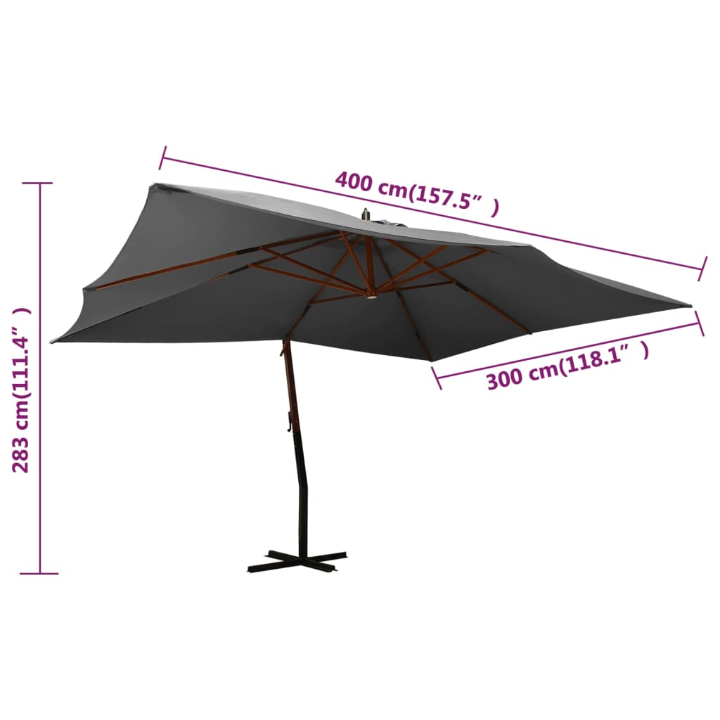 Ampelschirm mit Holzmast 400x300 cm Anthrazit  128980