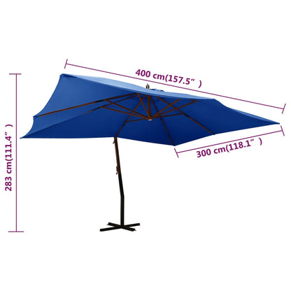 Ampelschirm mit Holzmast 400x300 cm Azurblau  125402