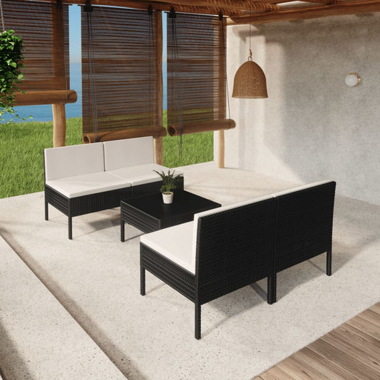 5-tlg. Garten-Lounge-Set mit Auflagen Poly Rattan Schwarz 110512