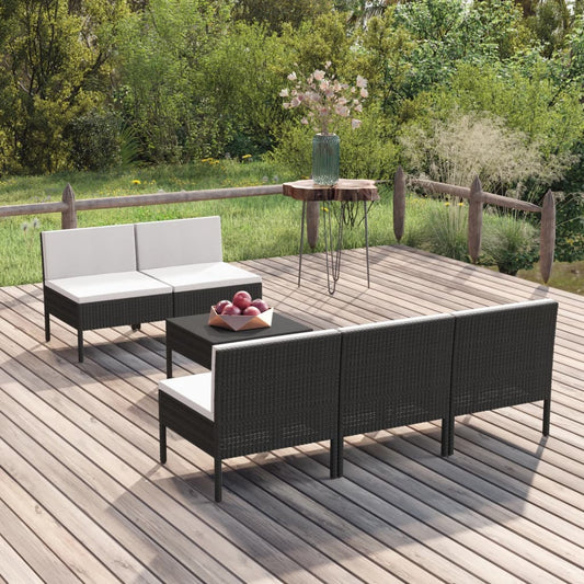 6-tlg. Garten-Lounge-Set mit Auflagen Poly Rattan Schwarz  110070