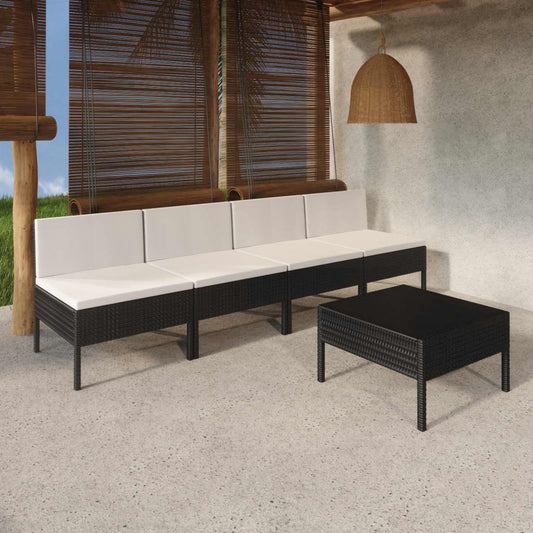 5-tlg. Garten-Lounge-Set mit Auflagen Poly Rattan Schwarz 105579