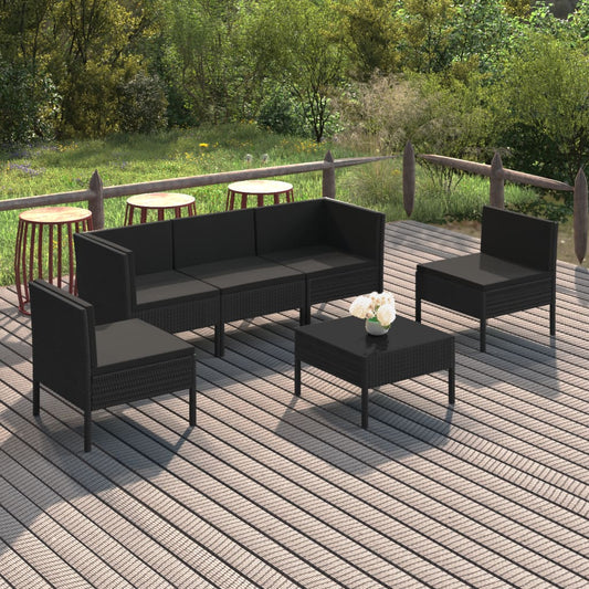 6-tlg. Garten-Lounge-Set mit Auflagen Poly Rattan Schwarz 105581