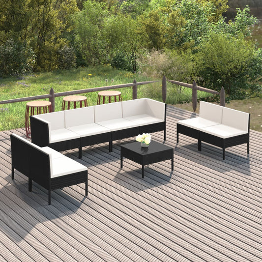 9-tlg. Garten-Lounge-Set mit Auflagen Poly Rattan Schwarz 110522