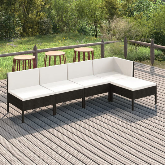 5-tlg. Garten-Lounge-Set mit Auflagen Poly Rattan Schwarz 105601