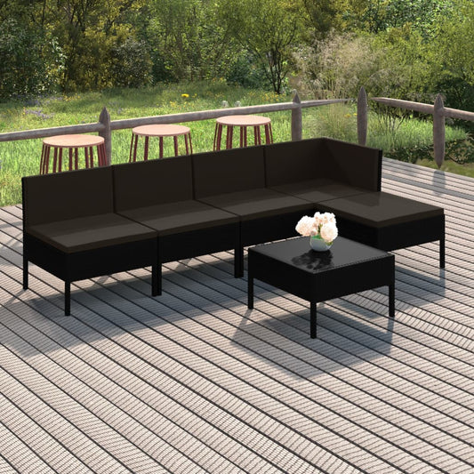 6-tlg. Garten-Lounge-Set mit Auflagen Poly Rattan Schwarz 105575