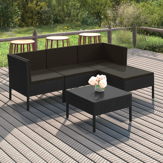 5-tlg. Garten-Lounge-Set mit Auflagen Poly Rattan Schwarz 105594