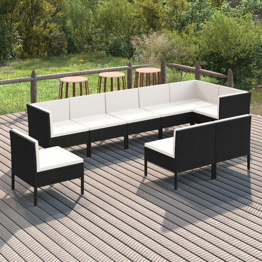 9-tlg. Garten-Lounge-Set mit Auflagen Poly Rattan Schwarz  112581