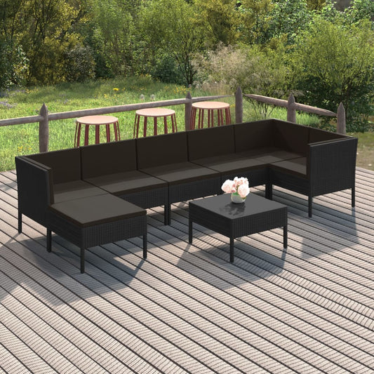 8-tlg. Garten-Lounge-Set mit Auflagen Poly Rattan Schwarz 105586