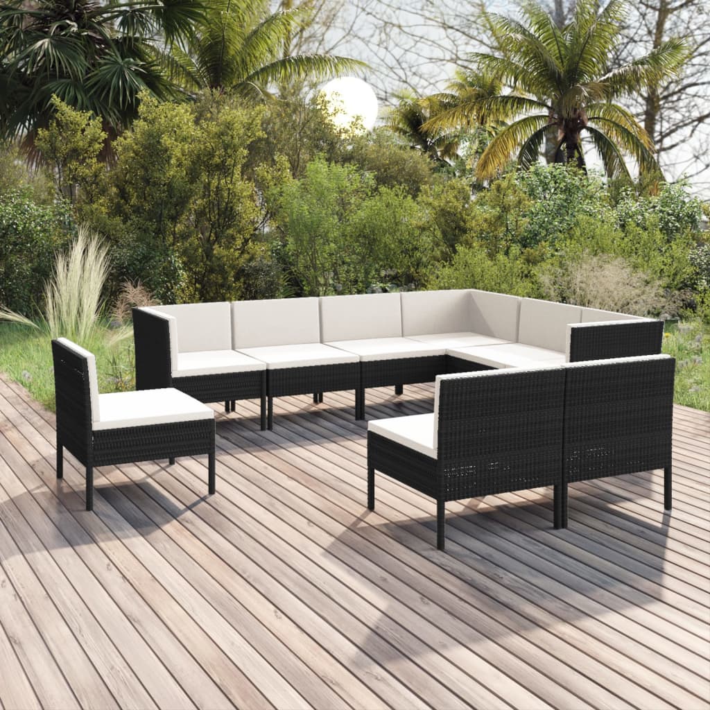 9-tlg. Garten-Lounge-Set mit Auflagen Poly Rattan Schwarz  112675