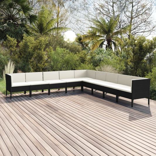 9-tlg. Garten-Lounge-Set mit Auflagen Poly Rattan Schwarz  112760