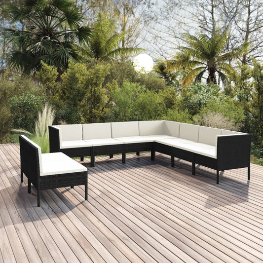 9-tlg. Garten-Lounge-Set mit Auflagen Poly Rattan Schwarz  112699