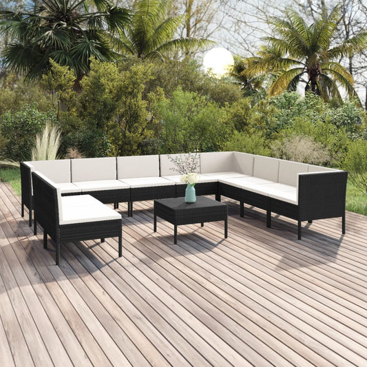 11-tlg. Garten-Lounge-Set mit Auflagen Poly Rattan Schwarz  112753