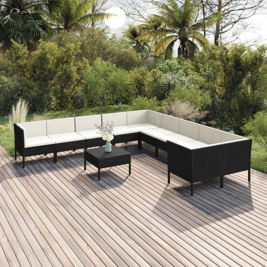 11-tlg. Garten-Lounge-Set mit Auflagen Poly Rattan Schwarz 112658