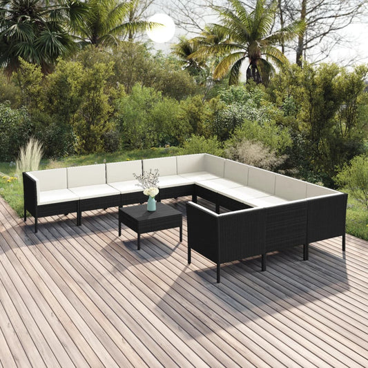 12-tlg. Garten-Lounge-Set mit Auflagen Poly Rattan Schwarz  110506