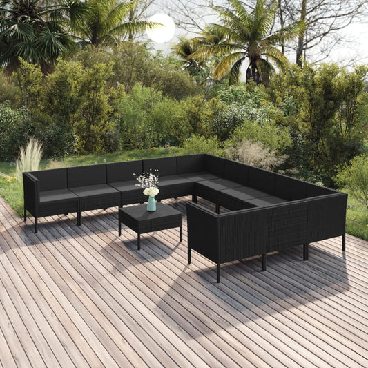 12-tlg. Garten-Lounge-Set mit Auflagen Poly Rattan Schwarz 105578