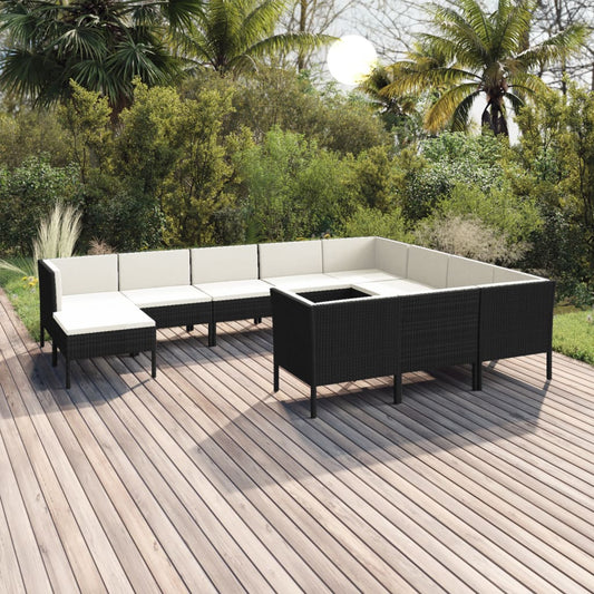 11-tlg. Garten-Lounge-Set mit Auflagen Poly Rattan Schwarz 112682