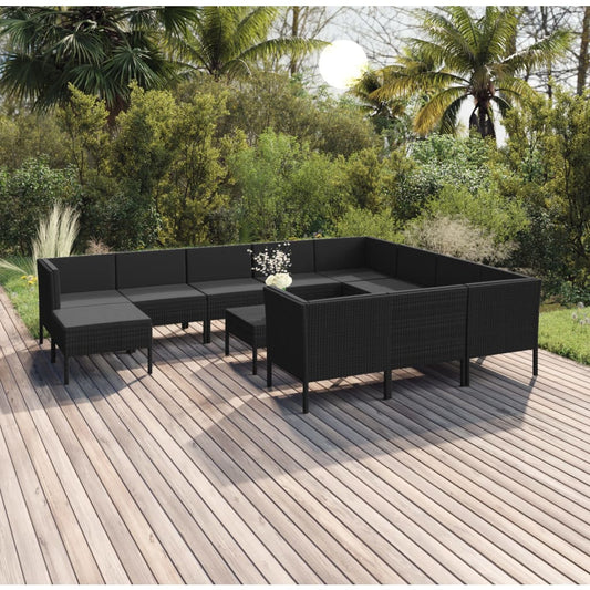 12-tlg. Garten-Lounge-Set mit Auflagen Poly Rattan Schwarz 112761