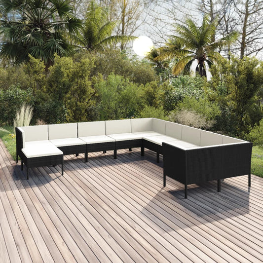 11-tlg. Garten-Lounge-Set mit Auflagen Poly Rattan Schwarz 112599