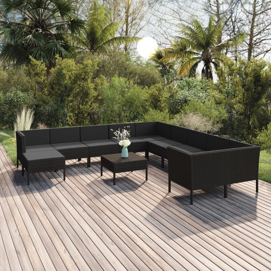 12-tlg. Garten-Lounge-Set mit Auflagen Poly Rattan Schwarz 112593