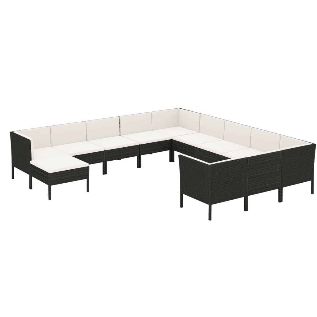 12-tlg. Garten-Lounge-Set mit Auflagen Poly Rattan Schwarz  112683