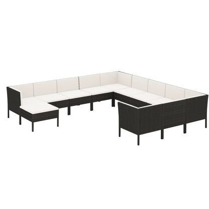 12-tlg. Garten-Lounge-Set mit Auflagen Poly Rattan Schwarz  112683