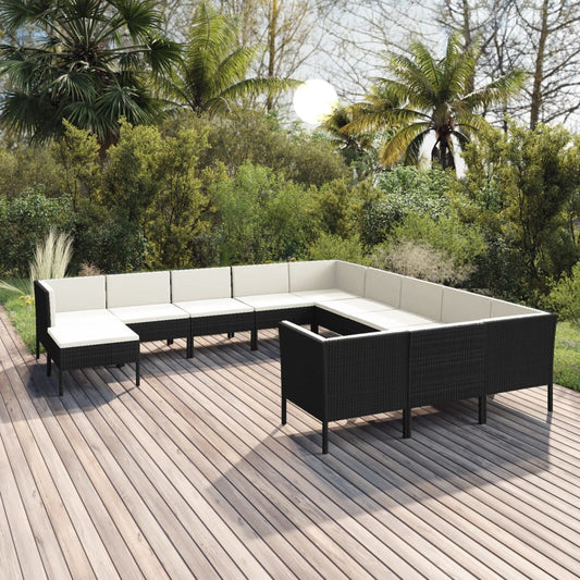 12-tlg. Garten-Lounge-Set mit Auflagen Poly Rattan Schwarz  112683